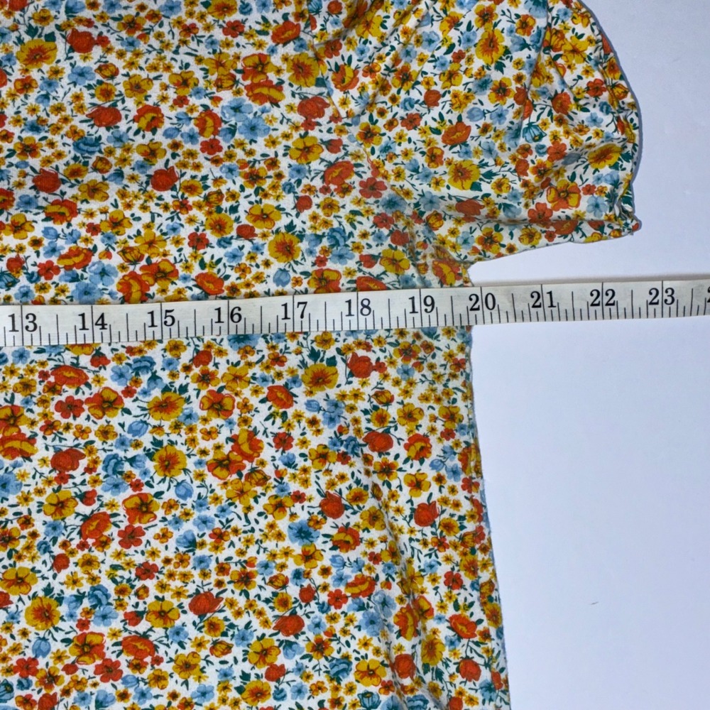 Zara Womens Large Floral Ditsy Print Puff Sleeve Tee Shirt Multicolor Cotton Mix - Picture 7 of 8